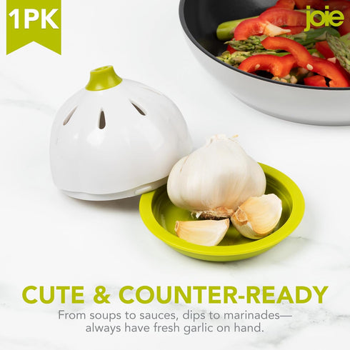 Counter, Joie Garlic Keeper, Vented Pod Saver for Firm, Fresh and Odorless Storage, Holds Full Head or Leftover Cloves
