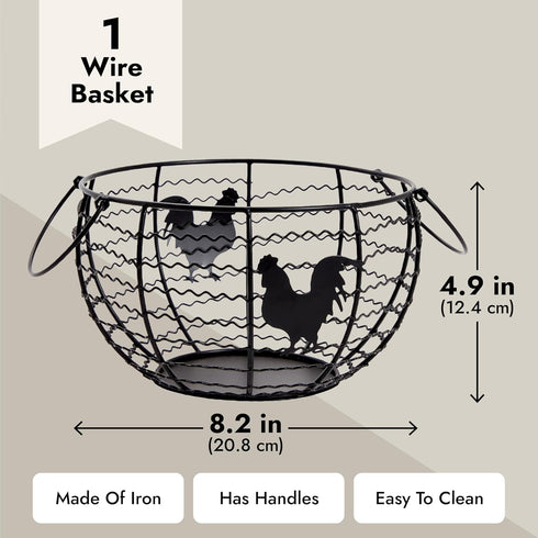 Juvale Wire Egg Basket Countertop Organizer, 8.2 x 8.2 x 4.9 in Black Iron - Rustic Style
