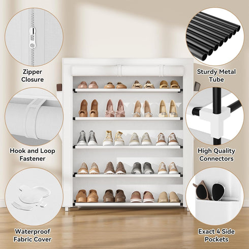 5 20-24 Closet, VILICK Shoe Rack with Cover, Tier Shoe Organizer Storage for Pair Shoes and Boots Large Shoe Storage