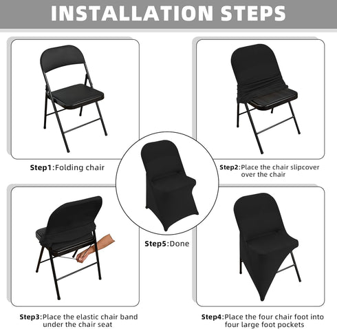 1 Pack Black Spandex Stretch Folding Chair Covers for Wedding Party,Universal Fitted Washable Dining Seat Slipcovers