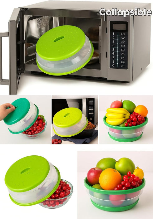 Dependable Industries' 2-in-1 Collapsible Microwave Splatter Guard Cover & Vegetable Washing Colander