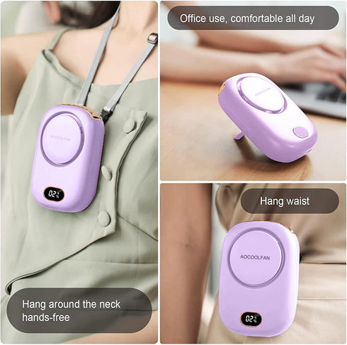 Portable Neck Fan, Handheld Mini USB Rechargeable Fan for Kids, Women, Home Outdoor Travel (Purple)