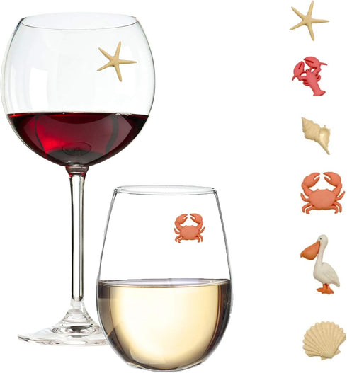 Beach Wine Charms Magnetic Glass Markers Set of 6 Tropical Summer Charms