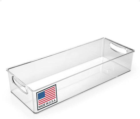 15-Inch Clear Plastic Refrigerator Organizer Bin with Handles - Storage for Fridge, Pantry, or Countertop