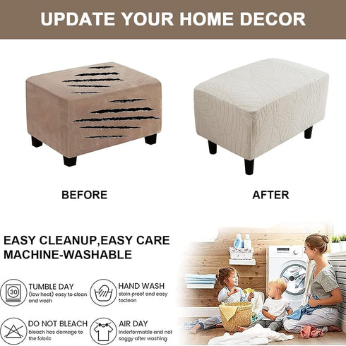 Bottom,05 Eco-Ancheng Ottoman Cover Stretch Rectangle Footrest Stool Slipcover Ottoman Bench Covers Jacquard Footstool