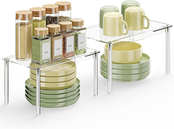 Delamu Clear Kitchen Cabinet Organizer, Set of 2 Acrylic Shelf Organizer for