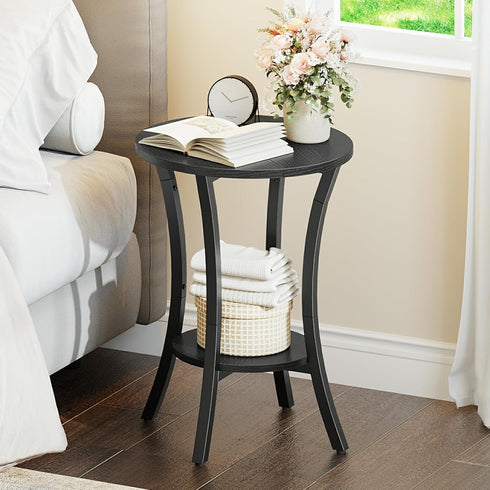 2-Tier BB180BZ01 HOOBRO Round Side Table, Sofa End Table, Small Storage Nightstand, for Small Spaces, Living Room