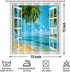 Summer Shower Curtain Set for Bathroom, White Window Blue Sky Sea Water with Green Palm Trees, 72x72 inches