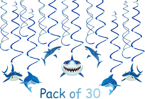 Shark Party Supplies Hanging Swirls, 30 PCS Kids Birthday Decorations for Shark Sea Themed Splash Ceiling Foil Ornaments