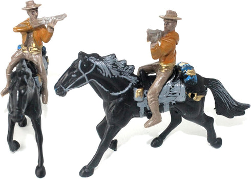 Set 4 FUNSHOWCASE Western Cowboys Gunslingers with Horses Miniatures for Fairy Garden, Cake Topper, Toy, Aquarium