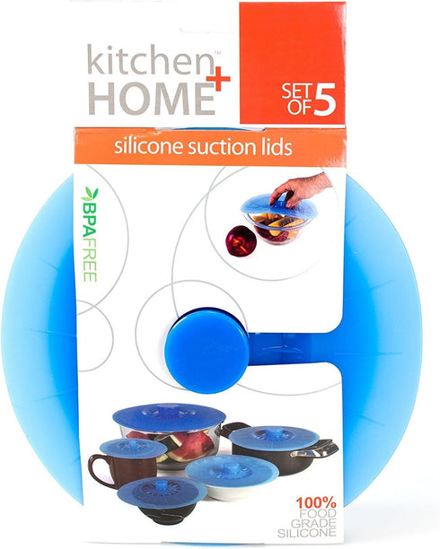 Kitchen + Home Silicone Suction Lids and Food Covers - Set of 5 for Various Sizes