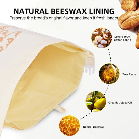 BERBAM 2 Pack Freshness,13X17 inch Beeswax Bread Bags with Replaceable Liners,Reusable Bread Bags for Homemade Bread