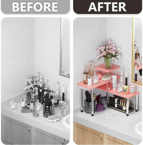 ZHWS Bathroom Counter Organizer Corner Shelf – Bamboo 3 Tier Spice Rack, Makeup Organizer, Space Saving Rack for