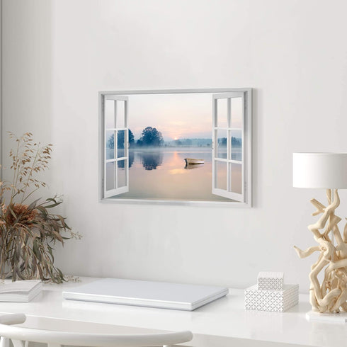 artopia Lake Mountain Wall Art, Canvas Picture of Sunrise and Sunset, Ideal Home Bedroom Decor, 16x12 inches