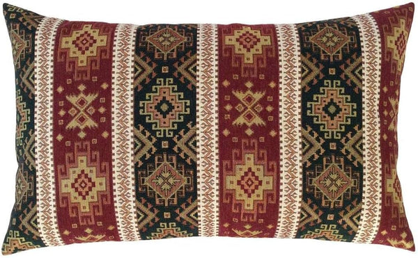 Kilim Throw Pillow Covers, Burgundy Red and Green, 14 x 24 Inches Decorative Lumbar Pillows for Boho Room Decor