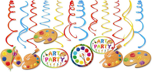 30Ct Art Hanging Swirl Decorations, Sip n Paint Party Supplies, Little Painting Artist Birthday Theme Decor for Boy Girl Kids Baby Shower