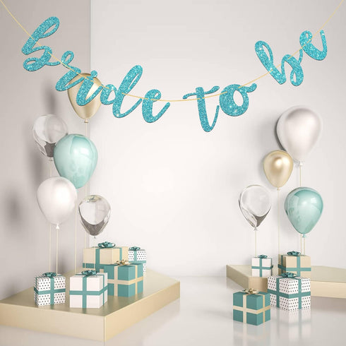 Bride to Be Banner, Blue Glitter, for Bridal Shower, Engaged, Wedding, Hen Night Bachelorette Party Decorations