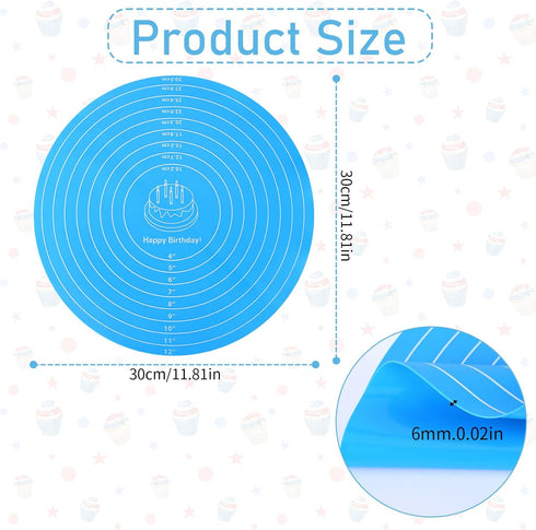 Silicone Baking Mat Cake Mat Round Silicone Baking Mat with Measurements for Cake Turntable Stand Pastry Baking Sheet, Non-Stick and Heat Resistant (Blue) by KALIONE