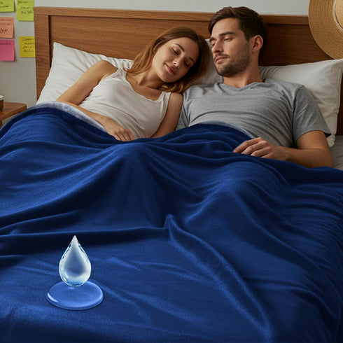 80" 60", 3-Layer Tisancy Love Waterproof Bed Blanket - Twin Size, x Navy Blue & Gray, Flannel with Storage Bag