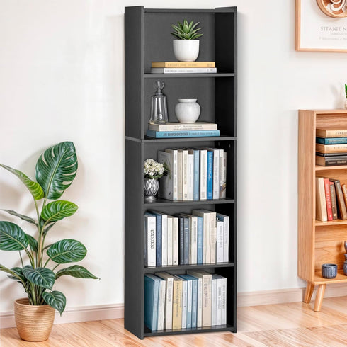 Nouva 5-Shelf Bookcase/Bookshelf - Modern Wood Book Case for Books, CDs, Movies, Bedroom
