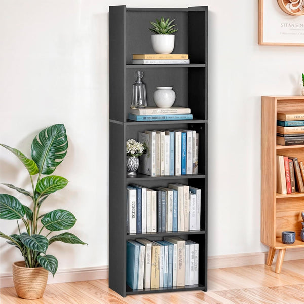 Nouva 5-Shelf Bookcase/Bookshelf - Modern Wood Book Case for Books, CDs, Movies, Bedroom
