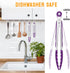 HOTEC Premium Stainless Steel Locking Kitchen Tongs, Set of 2 (9" and 12"), Silicone Tips, Purple