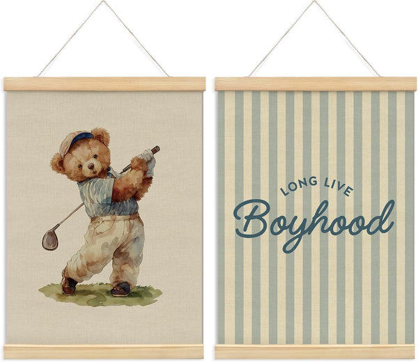 NaZaUK Vintage Golf Decor Nursery Long Live Boyhood Wall Art Poster Hanger Frame,