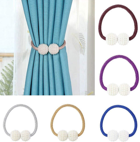 1X Pearl Magnetic Curtain Clip Holders, Buckle Clips for Hanging Ball Tie Back Curtain Accessories Home Decor (Purple)