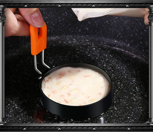 3.5" Set 4 Egg Rings of with Silicone Handle, Large Ring for Frying Eggs, Round Mold for English Muffins - Griddle