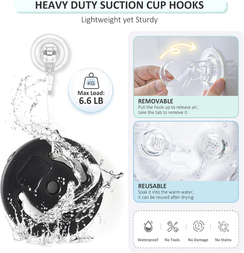 VIS'V Suction Cup Hooks, Small Heavy Duty Shower Suction Hooks, Removable and Reusable, Clear, 2 Pcs