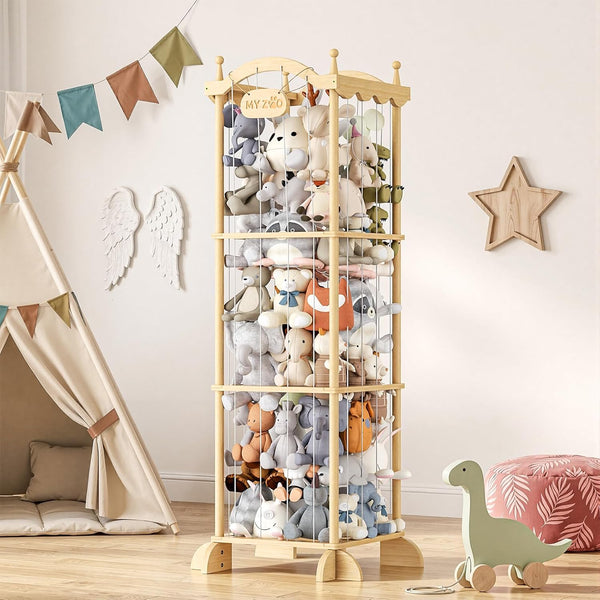 COSYLAND Large Stuffed Animal Storage Organizer for Kids, Wooden Plush Toy Holder
