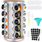 Spice Rack Organizer with Jars for Cabinet, 20Pcs Revolving Seasoning Organizer, Stainless Steel/Wooden