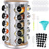 Spice Rack Organizer with Jars for Cabinet, 20Pcs Revolving Seasoning Organizer, Stainless Steel/Wooden
