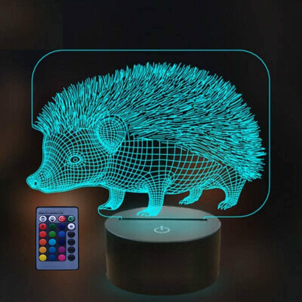 Optical Illusion 3D Hedgehog Night Light, 16 Colors Changing USB Power Remote Control Touch Switch Decor Lamp