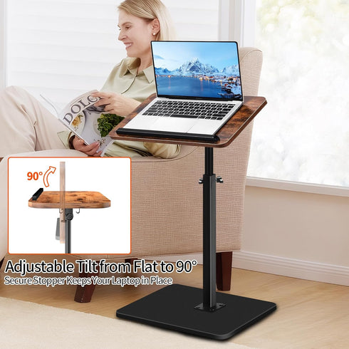 90 360 Small End Table Adjustable Height, Flip-Over Panel Side Table for Small Spaces Swivel TV Tray Couch Tables That