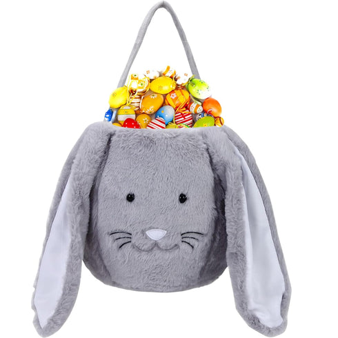 XinblueCo Plush Easter Bunny Basket, Personalized Egg Hunting Tote Bags with Long Plush Ears for Easter Decorations