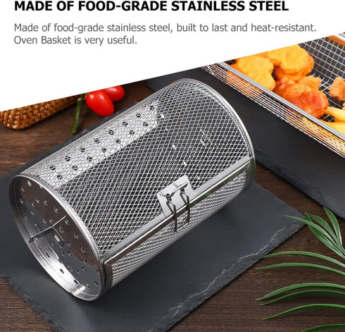 SHERCHPRY Rotisserie Grill Roaster Drum, Air Fryer Oven Basket, Stainless Steel Oven Rack, Rotisserie Basket for Peanut Dried Nut Coffee Beans BBQ