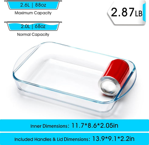 NUTRIUPS 2.6 Quart Glass Baking Dish, Rectangular Baking Dishes for Oven, Tempered Glass Casserole Dish Cooking Oven Bake