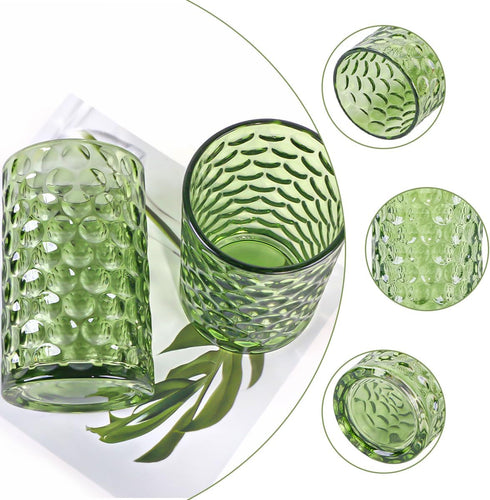 Tonxus Set, 11oz Set, Countertop Bathroom Toothbrush Holder Green Glass Toothbrush Holder and Bathroom Tumbler Cup
