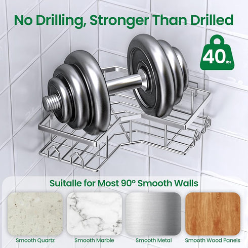 QHMCHLDZ 6 Pack Adhesive Shower Caddy, Corner Bath Organizer, Rustproof Stainless Steel Shower Shelves with Large