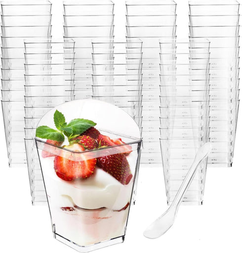 Monrocco 50 Pack 5 oz Plastic Dessert Cups with Lids and Spoons, Small