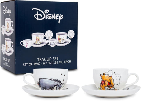 4-Piece Set Winnie The Pooh Disney Bone China Teacup and Saucer | Tea Party With Coffee, Espresso, Mocha