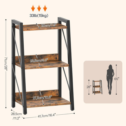 3-Tier BF303CJ01 HOOBRO Ladder Shelf, Bookshelf, Corner Bookcase, Small Bookshelf with Metal Frame, for Living Room