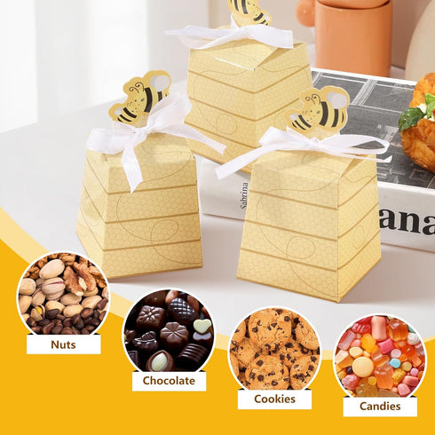 Cyblinia 50 Pack Bee Party Favor Boxes, Paper Beehive Gift Box for Birthday Party Supplies