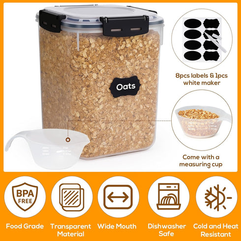 5.3L/179Oz, 4pcs Large Thicker Food Storage Containers with Lids Airtight Plastic Pantry Storage Container for Dry