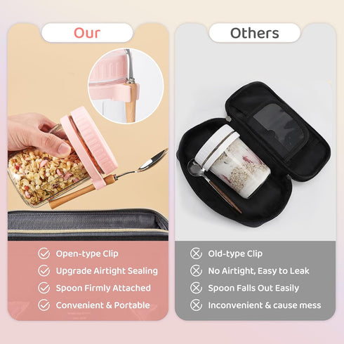16oz 2 Pack - Overnight Oats Jars with Lids and Spoon, Overnight Oats Container with Lids, Airtigh Oatmeal Containers