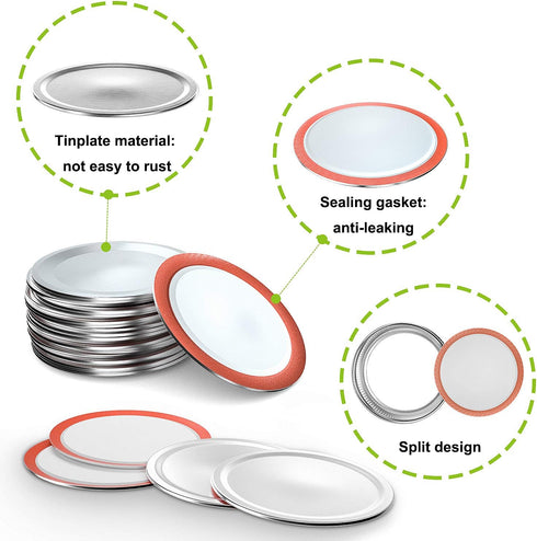Mason Jar Lids Regular Mouth Canning Lid for Ball, Kerr Jars - 24-Count Split-Type with Airtight Seal