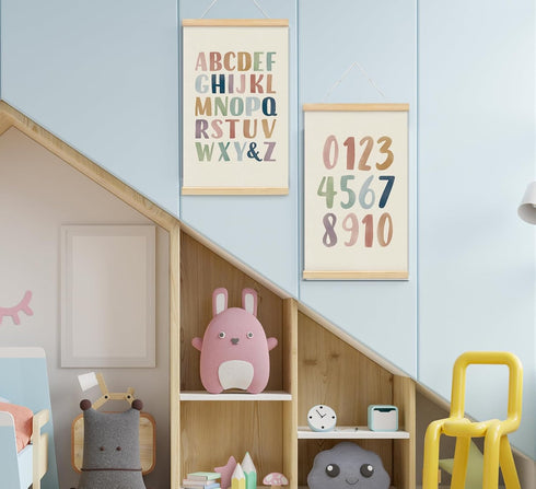 foedor 14x24 Inch, Set 2 Alphabet Poster Framed for Kids toddlers,Nursery Playroom Wall Decor Poster Hanger