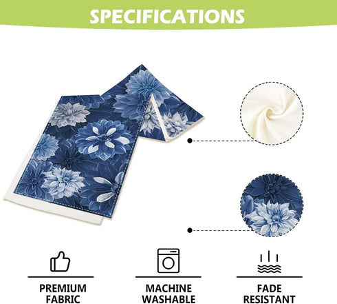 Summer 13x108 Inch Navy Blue Dahlia Flower Spring Table Runner Blue Gray Burlap Table Runners, Floral Seasonal Coffee