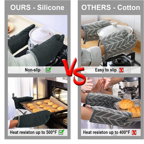 KEGOUU Oven Mitts and Pot Holders 6pcs Set, High Heat Resistant Kitchen Oven Gloves (Deep Green)